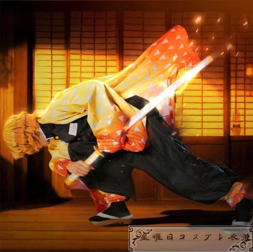 222026新品推奨 全面改良 暗紋付き 我妻善逸 鬼殺隊制服 コスプレ衣装 コスチューム