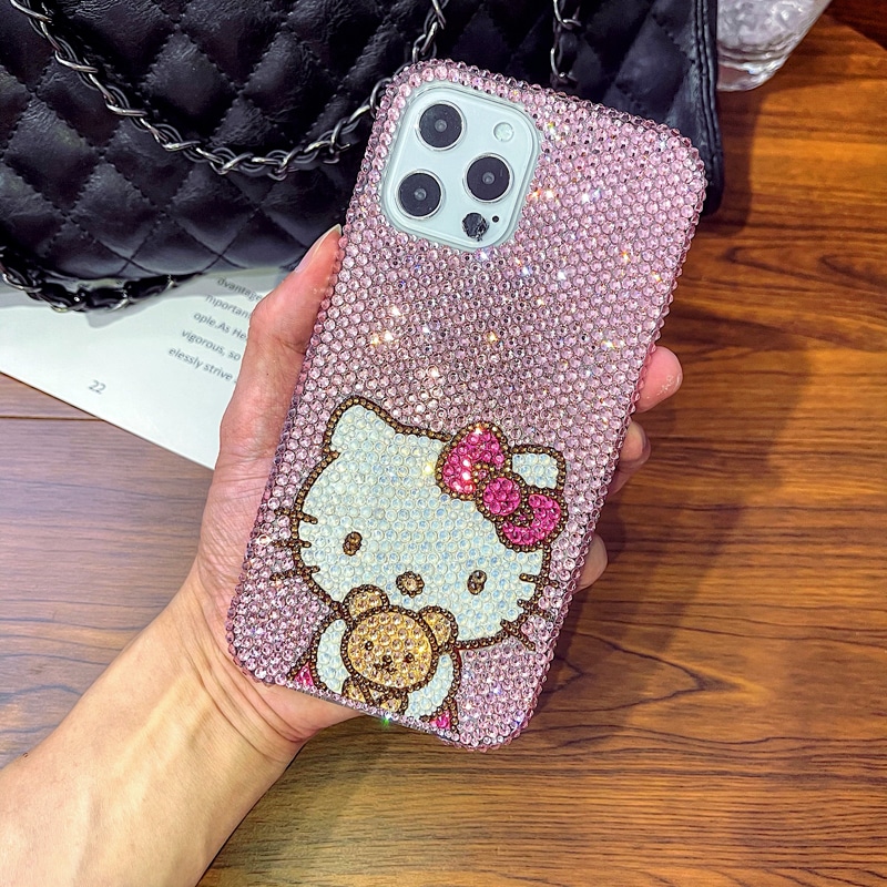 ハンドメイド iPhoneケース ハローキティ キラキラのラインストーン iPhone16/15/14/13/12/11ケース Plus Pro Max デコ電ケース