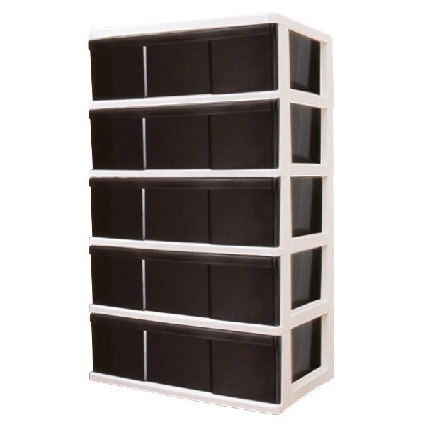 収納ケース プラスチック 引き出し ワイドチェスト ５段 幅６０ おしゃれ ホワイト／ブラウン