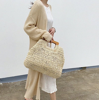 透かし編み 編みバッグ カゴバッグ バケツ型トート...のサムネイル