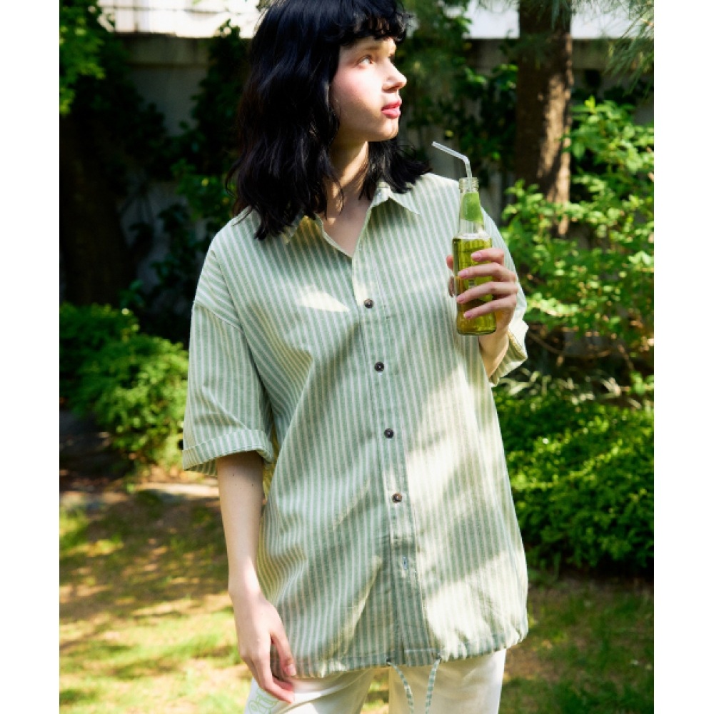 スローアシッドストライプストリング半袖シャツ [グリーン] 10,450円