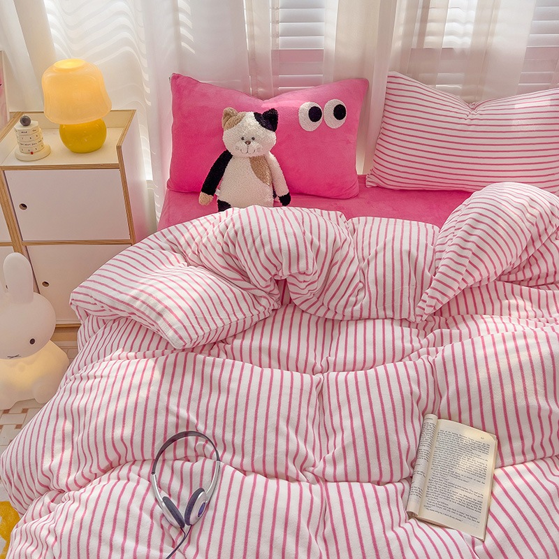 2024 新しい肥厚インターネット 人ドーパミンミルクベルベット 4 点セット秋と冬のコーラルベルベットのベッドシーツとキルトカバー 3 点セット
