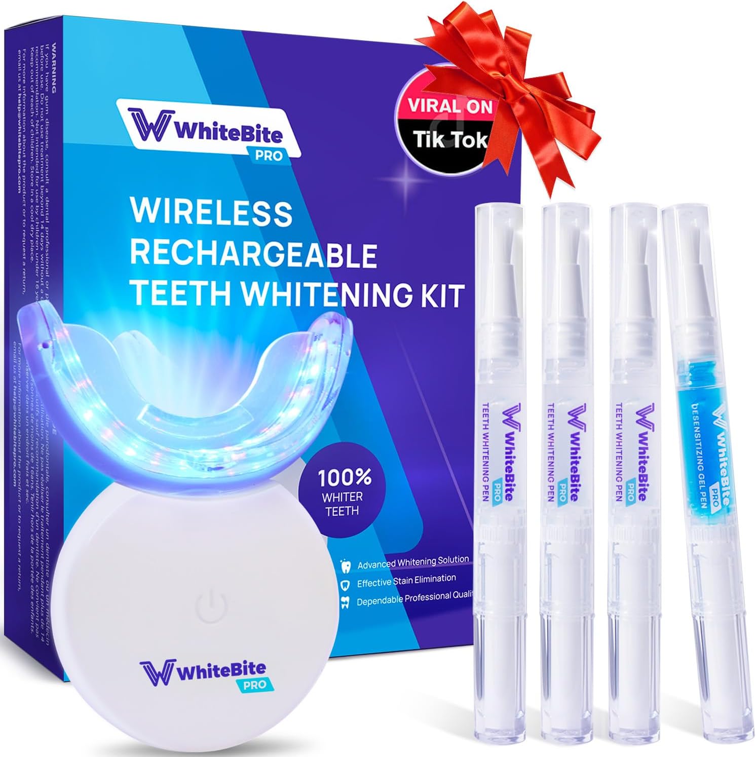 Whitebite Pro Tears Whitenng Kit 敏感な歯に安全です 32X LEDライト3つのホワトニングペン1つのリメナライジング ペン強力な歯垢除去剤