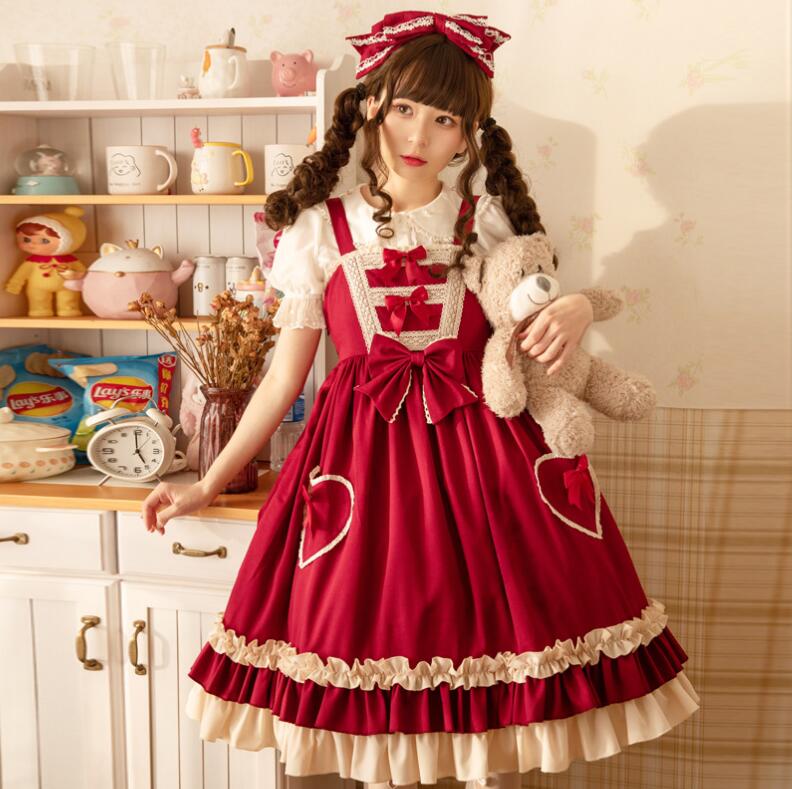 可愛いロリータ服 ロリータワンピース ジャンパースカート 甘ロリータ リボン プリンセスドレス プリンセスライン フリル フレアワンピース 萌えLolita 大人コスチューム ゴスロリ ハロウィン コ