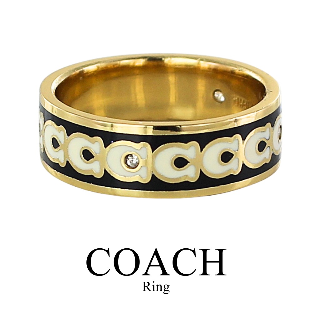 COACH コーチ リング レディース Cロゴ ゴールド ブラック エナメル 指輪 ブランドアクセサリー おしゃれ プレゼント 誕生日 記念日 女性 ギフト 408102GLD004 成人 卒業 入学