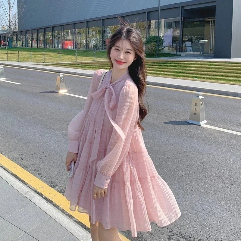 ピンク/小柄/スウィート/リボ25%割引ン/ワンピース/スーツ/女性/春/2025/新作/フレンチ/優しい風/プリンセススカート 8,017円