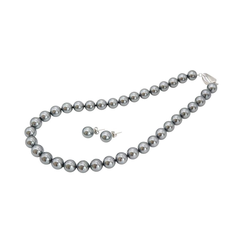 [咲屋] パール ネックレス 高級版 冠婚葬祭 真珠 黒真珠 フォーマル イヤリング ピアス セット 結婚式 パーティー 葬式 貝パール ネックレス 10mm42cm ホワイト シルバーブラック ピー