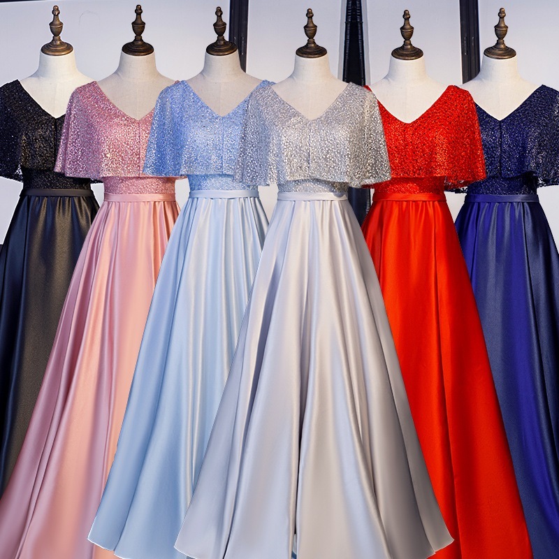 コーラスドレスレディースドレスエレガントな長いワンショルダーフローティングスリーブ ホストドレスパフォーマンス