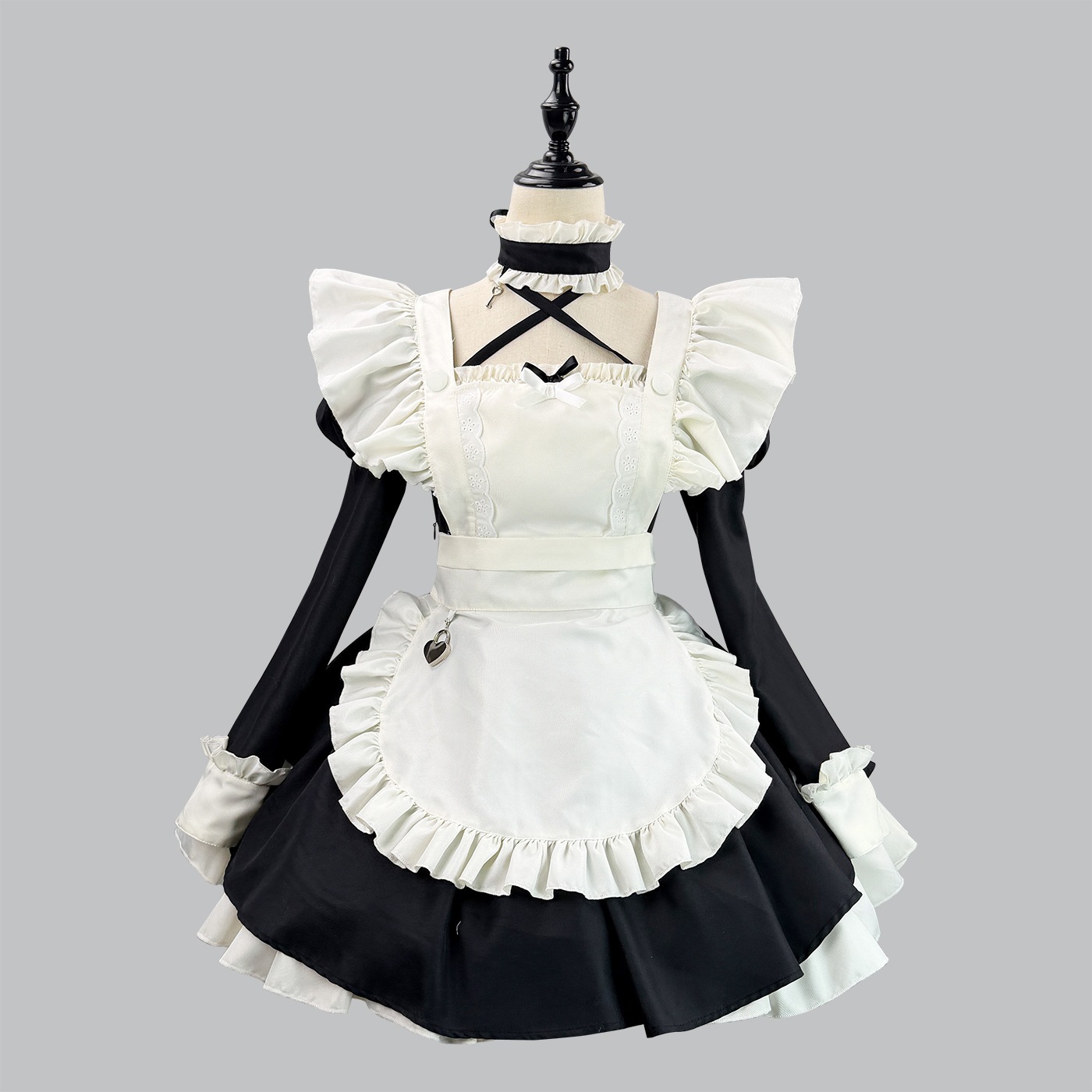 甘口ゴシックメイド服 レースフリルバルーンスリーブ ゲームコス 演出服