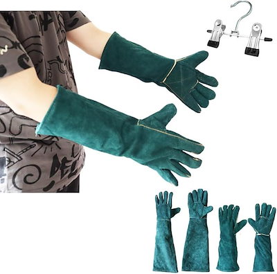 他サイト： ペットグローブ 犬 猫 ロング 噛みつき防止 手袋 最高強度224KG 牛革 獣医師監修 耐摩耗性 耐熱性 嚙まれても痛くない 引っかき 厚手 保護手袋 爬虫類(グリーン, 45cm)の商品画像