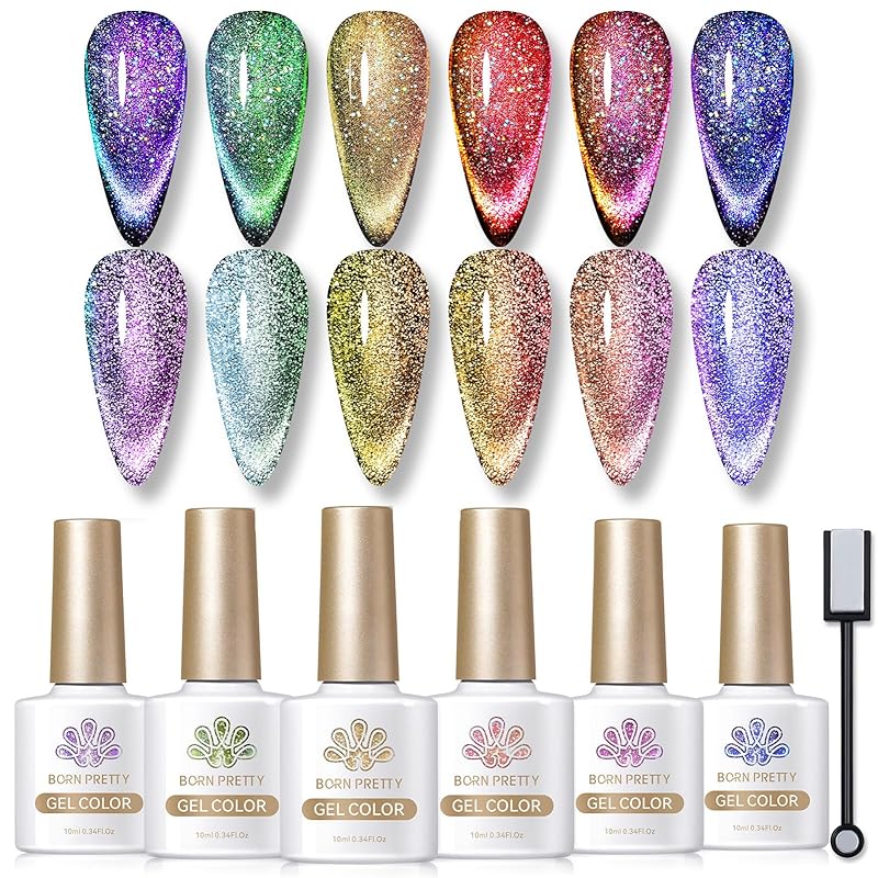 BORN PRETTY ジェルネイルカラー ブラック ラメ入り キラキラ UV/LED対応 カラージェル ポリッシュタイプ セルフネイル (9Dユニコーンマグネットジェル)