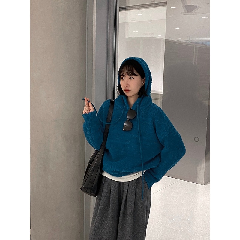 Jiangzuo [ソフトサークル] フード付きルーズスリムセーター セーター レディース 冬 シンプル 万能セーター 2487