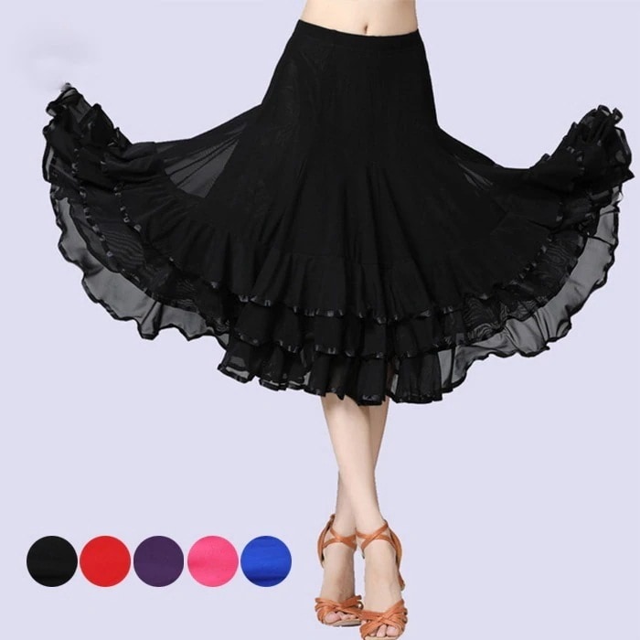 【20点セット】【送料無料】社交 ダンス 衣装 スカート レッスンスカート レディース 赤 青 紫 黒 膝下 ミディアム丈スポーツ
