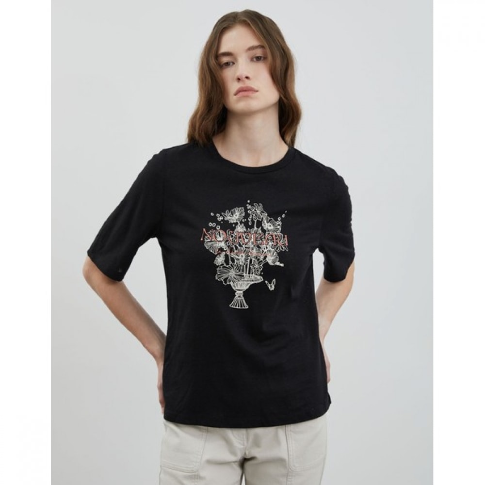 [オリビア・ローレン] プリントリネンTシャツ_VOBAS4M4281