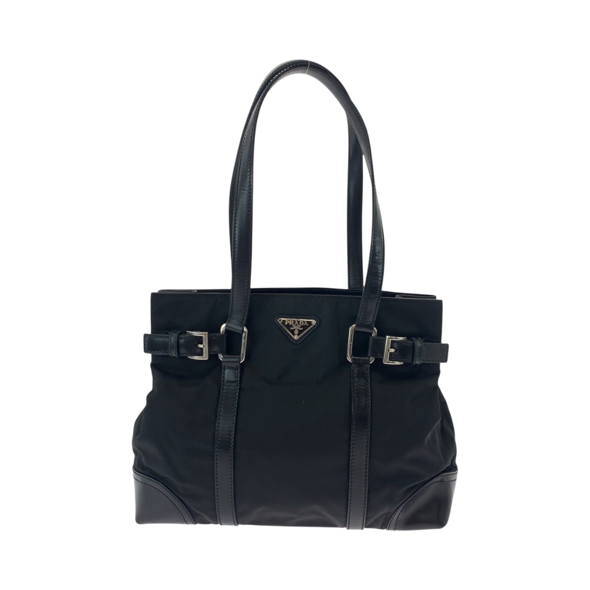 美品 テスート 三角ロゴプレート ブラック 黒 シルバー金具 ナイロン BR3118 トートバッグ. レディース 504106