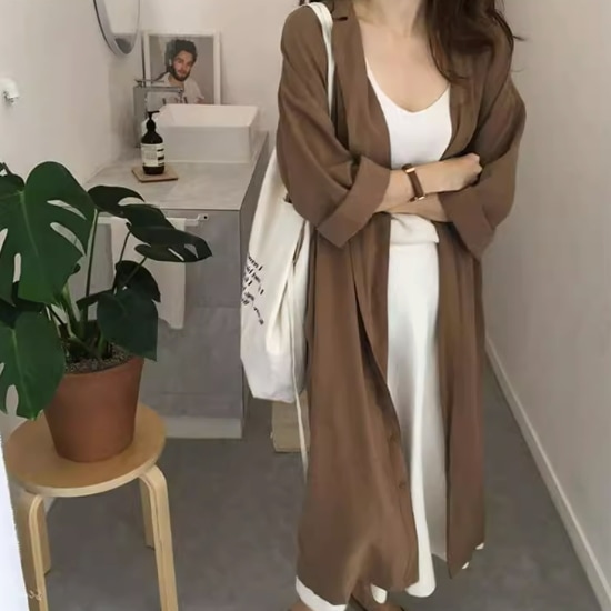 レディース ワンピース カーディガン コート アウター シャツワンピ トレンチ ロング 長袖 襟付き かわいい 大人可愛い シンプル カジュアル おしゃれ こなれ感 ラフ メンズライク