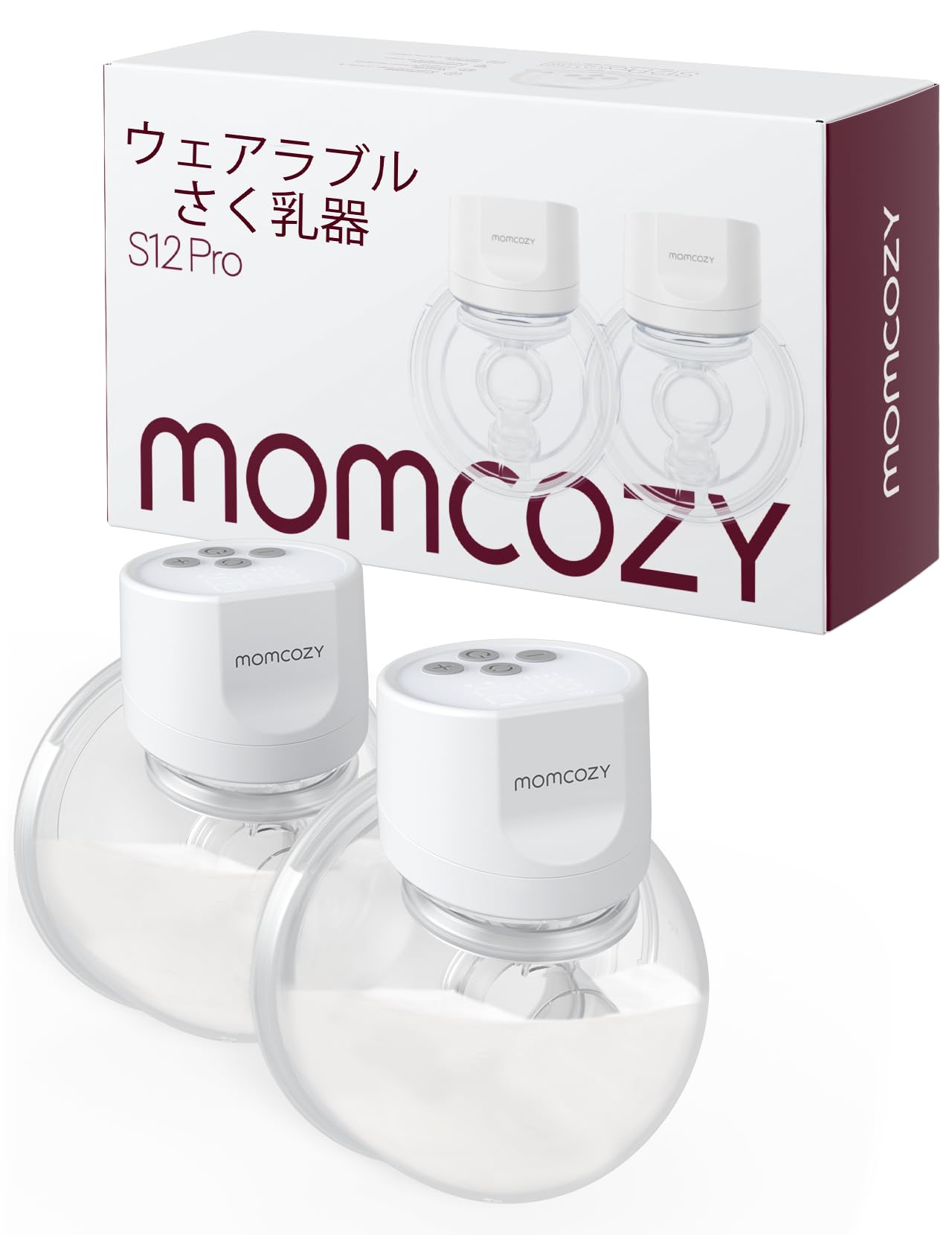 Momcozy S12 Pro ハンズフリー電動搾乳機着用式ワイヤレス搾乳機快適なダブル密封フランジ付き3つのモードと9段階の調節が可能ポータブル電動搾乳機24mm1個セットホワイト