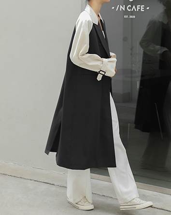 ロング トレンチ コート レディース バイカラー 春 秋 アウター ミディアム丈 長袖 Vネック 前開き 襟付き 羽織り 大人 可愛い クール シンプル カジュアル こなれ感 モード系 無地 大人可愛