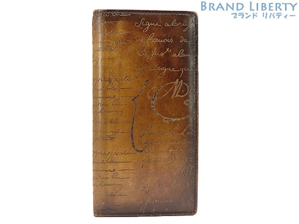 美品ベルルッティカリグラフィサンタルスクリットレザージップロングウォレット二つ折り長財布ブラウンヴェネチアレザー