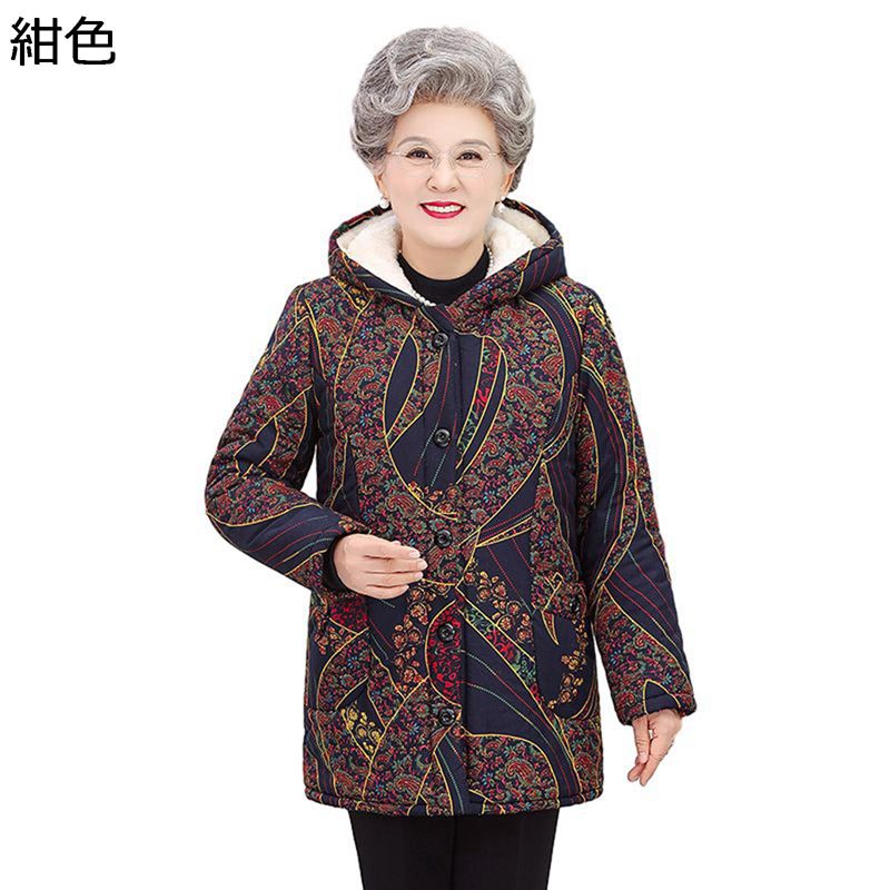 レディースウィンタージャケット 裏ボアジャケット レディース 裏ボア プリント 花 花柄 コットン入れ 綿 長袖 綿服 上着 トップス 厚い 耐久 婦人 シニア 秋冬用 60代 70代 80代