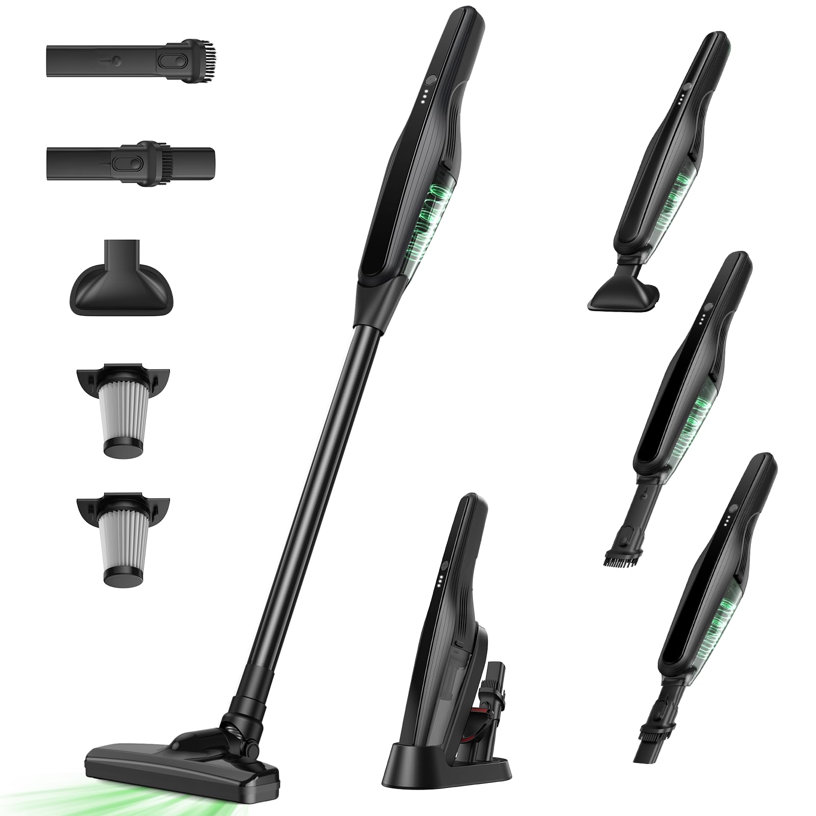 掃除機 コードレス【15000pa強力吸引・45分連続静音稼働】スティック ハンディクリーナー 小型軽量 Type-C充電 HEPA多重濾過 2種類モード切替 4種類ノズル 電量指示ライト 収納スタン