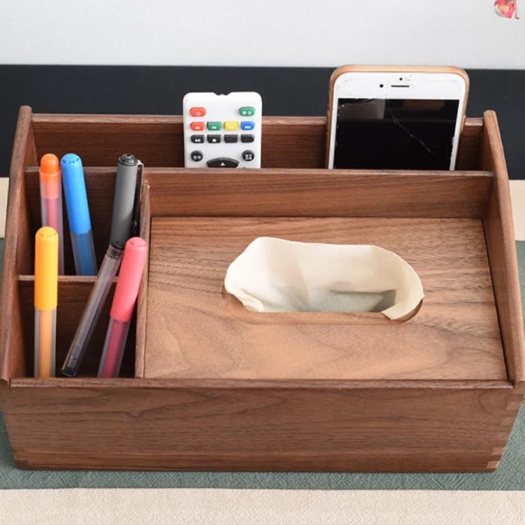 在庫セール北欧 かわいい リモコンケース 木目 おしゃれ 木目 ティッシュケース 小物入れ ウォールナット 多機能ティッシュケース 木 ふた付き ティッシュボックス リモコンラック chouzhi