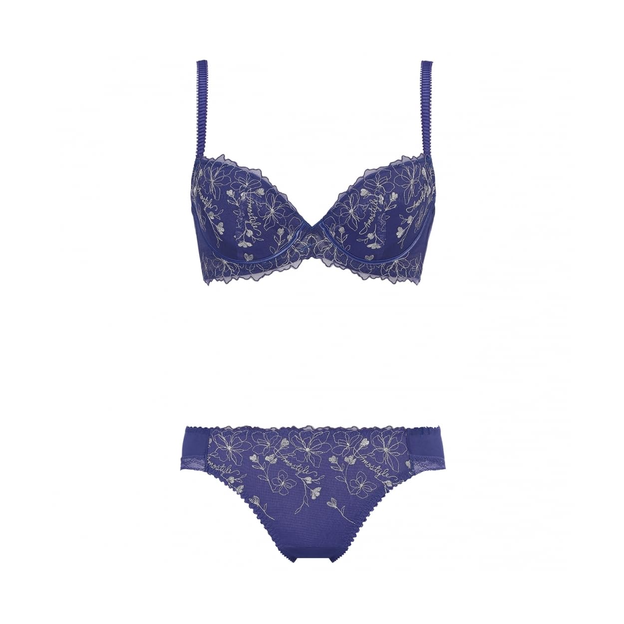 [アモスタイル] AMOSTYLE チャーミングラマー ブラ＆ショーツセット ラインアートステッチ M008(ブルー) C80Lサイズ