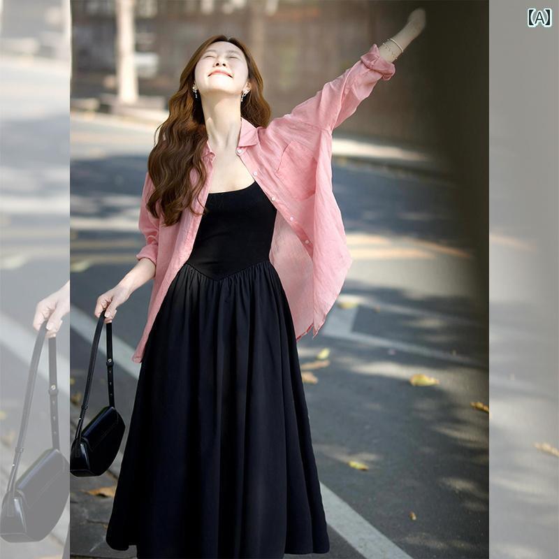 Yシャツ　無地　シンプル フレンチ ピンクの 長袖 リネンシャツ 女性用 2025年 早春 スタイル 軽い 日焼け防止 コットンと リネンの トップス