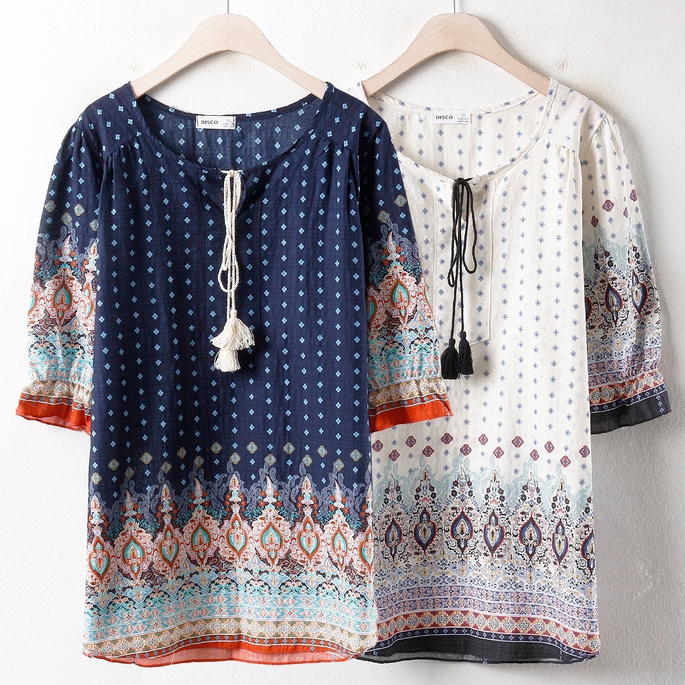 韓国ファッション大きいサイズCOカウエスニックブラウス（2669H807）ビッグ女性服ロングルーズフィット korea fashion bigsize