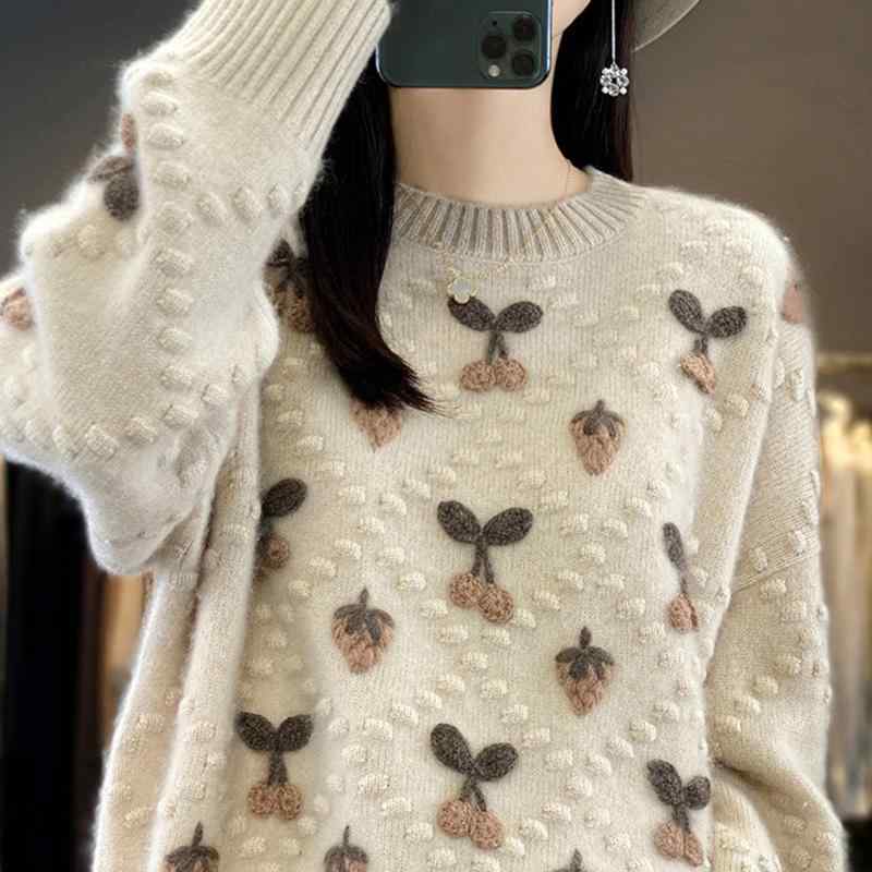 レディース ニット セーター 秋冬 スタイリッシュ ウール プルオーバー 暖かい 長袖 ラウンドネック 大きいサイズ 柔らかい ベージュ 茶色 かわいい 普段使い おでかけ