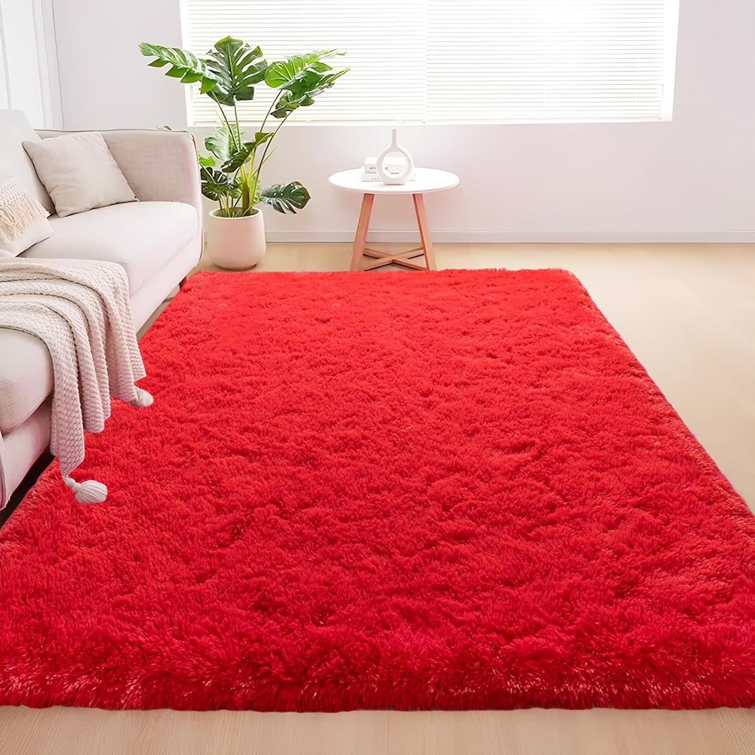 赤色のラグカーペット 200×300cm 約3.5畳 メモリーフォーム使用 ふわふわ手触り 防音 オールシーズン対応 ベッドサイド・寝室用