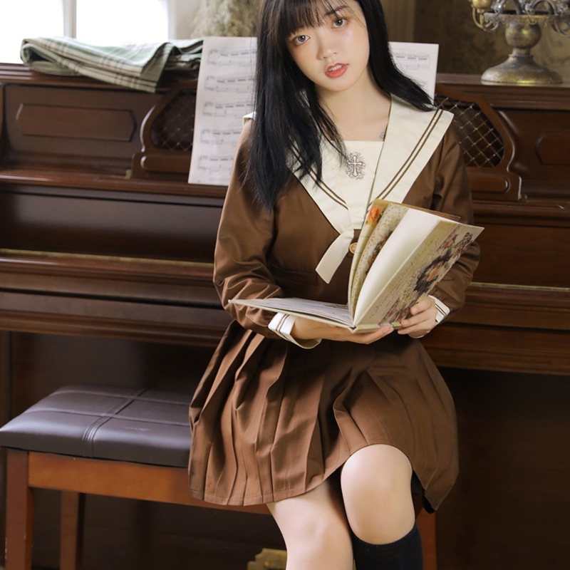 【1つ買うと10つ無料】アイボリーイエローjkユニフォーム海軍スタイル刺繍クラスユニフォームユニフォームユニフォームスクールスタイルスーツ