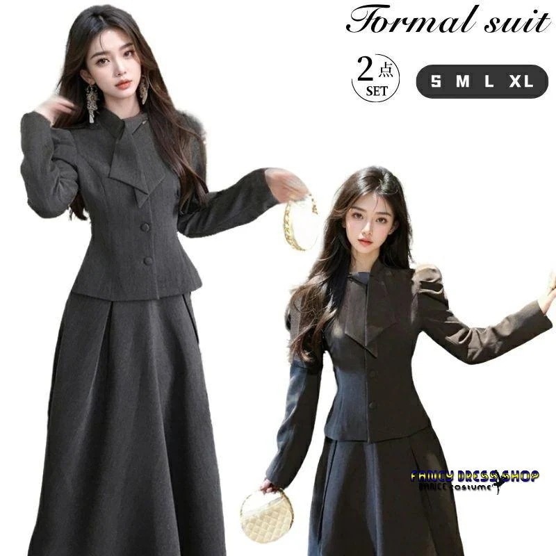 女の子 グレースーツレディース セットアップ 韓国風 制服 2 点セット フォーマル スカートスーツ 卒業式 / 入学式 春 / 秋 可愛いおしゃれ