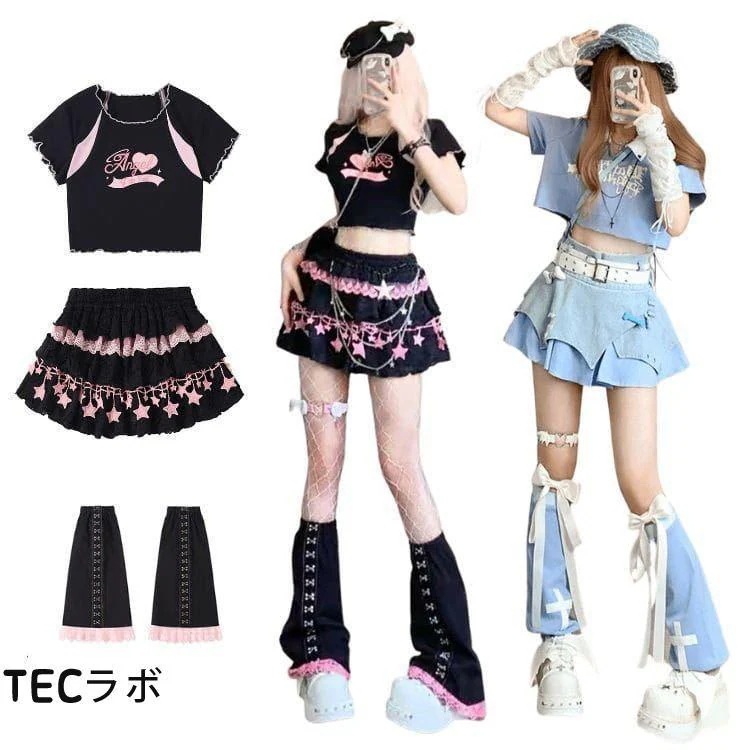 [追加営业促进]ダンス衣装 セット スカート kpop アイドル 衣装 ヒップホップ レッグウォーマー 韓国 ティアードスカート ジャズ ヒップホップ 演出服 y2k ガーリー系 ギャル