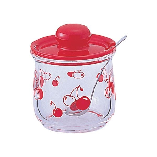 40セット レトロ調 シュガーポット/砂糖入れ レッド 蓋スプーン付き さくらんぼ柄 ブルーム