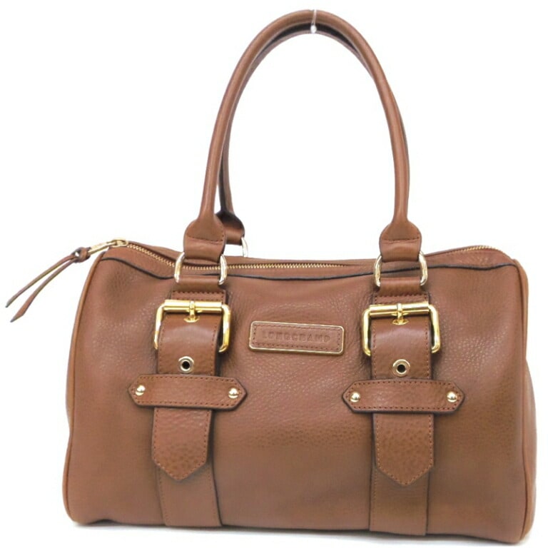 LONGCHAMP ﾎﾞｽﾄﾝﾊﾞｯｸﾞ G金具 ｷｬﾒﾙﾌﾞﾗｳﾝ ﾚｻﾞｰ 【中古】(58290)