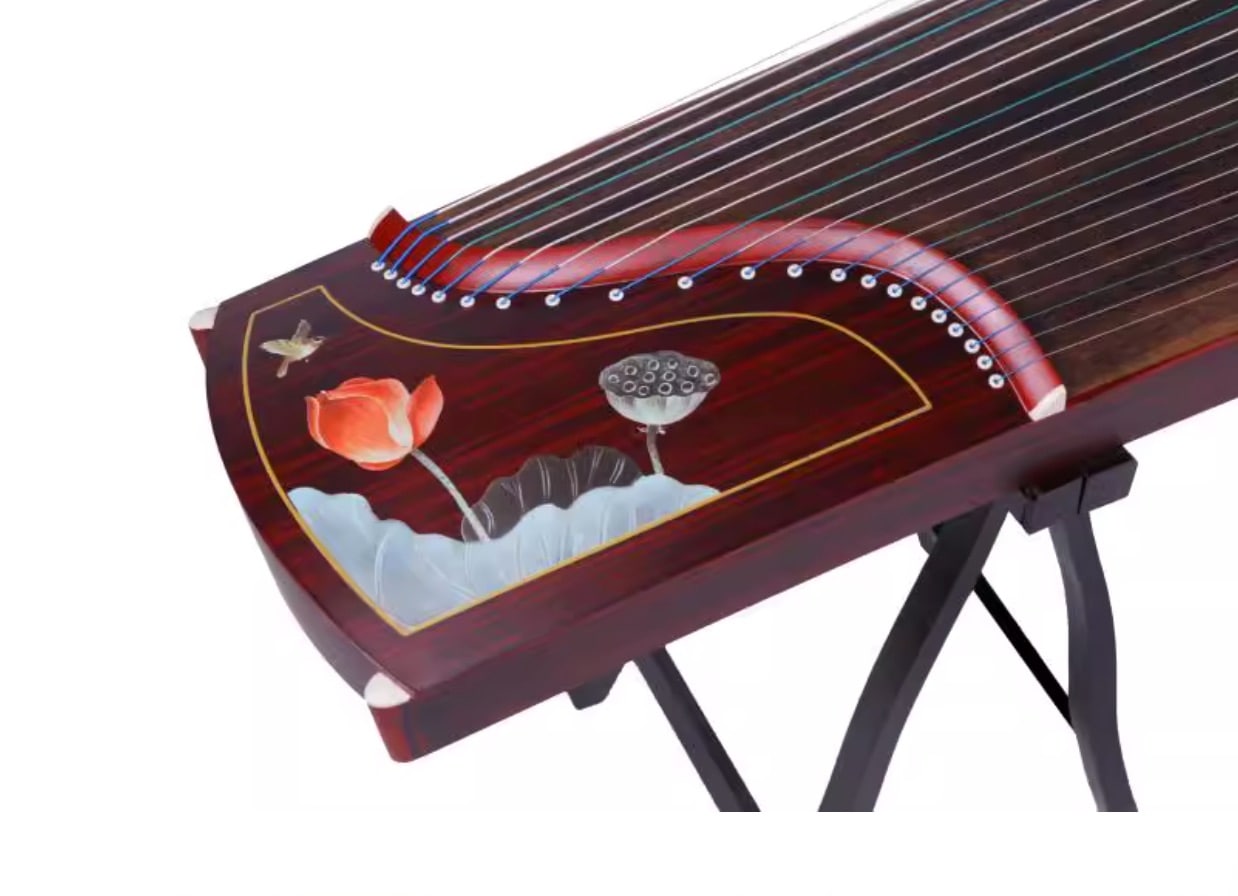 筝 163cm 赤いハスの花の模様 中国の弦楽器