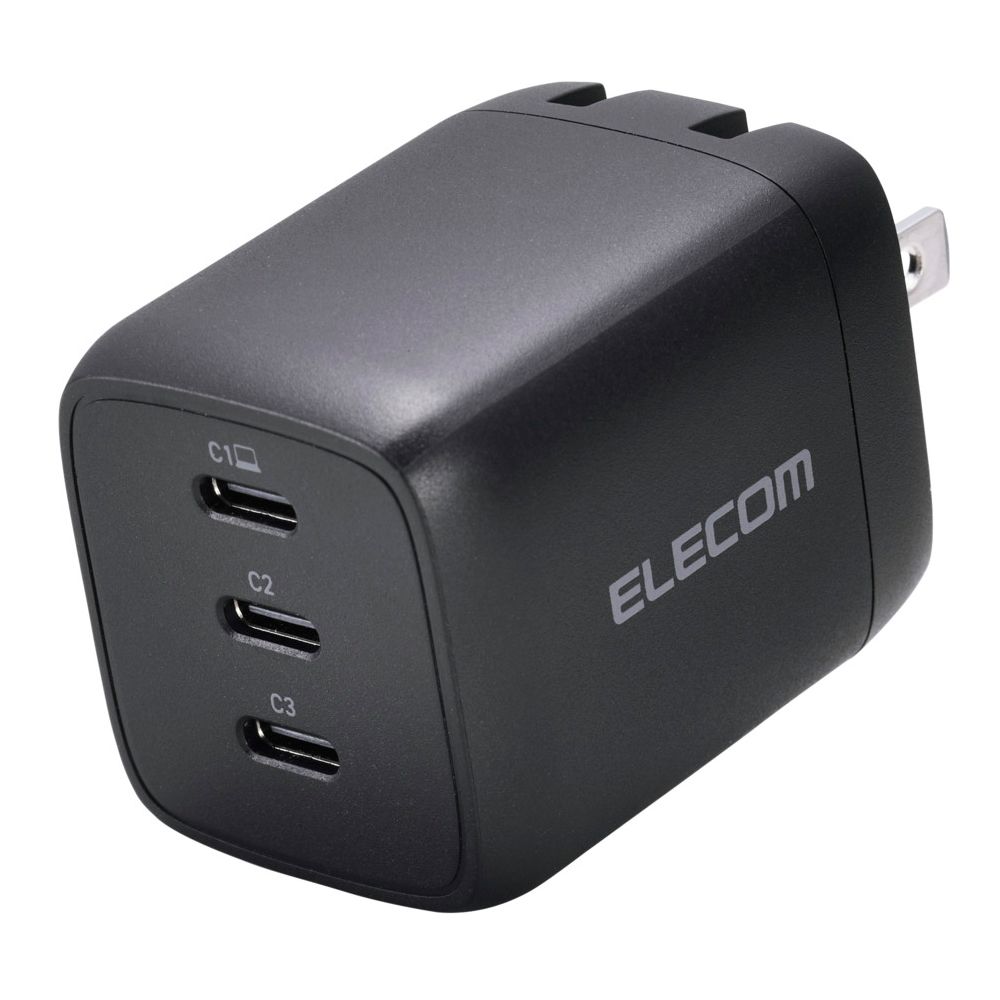 エレコム MPA-AC11167BK 自動選択AC充電器 PD 67W / 3ポート USB-C ×3 コンパクト 高速充電 折りたたみ式プラグ 【 MacBook iPhone iPad G