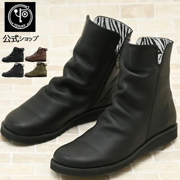 【公式SHOP特典キズ補修液付】 ヨースケ 2WAY ショートブーツ 本革 レザー 日本製 軽量 ショートブーツ レディース フラットソール