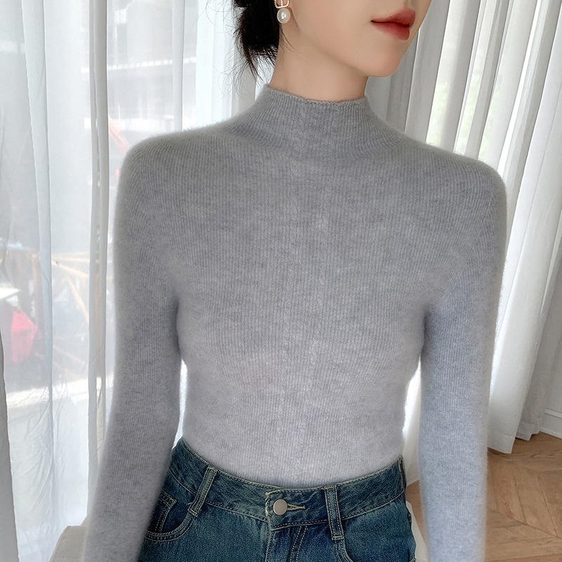 ハイネックのスリムフィットカシミアセーター新作秋冬ニットウェアベースレイヤートップ長袖