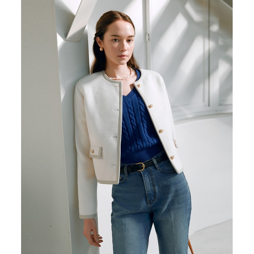 ROLAROLA ゴールドボタン ツイード ジャケット アイボリー