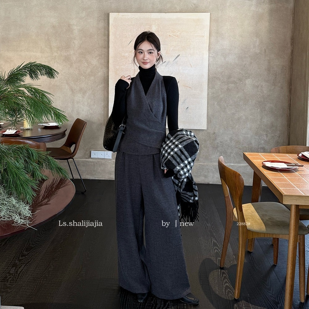 LS無地スリムフィットベスト+カジュアルパンツセット広州Shisanhang 2025秋冬新作婦人服22882#