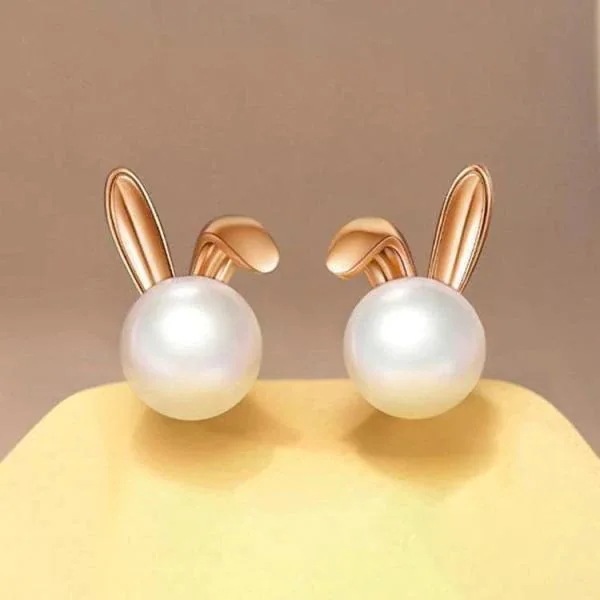 【急速出荷!】ピアス レディース 兎 うさぎ 耳折れ 天然淡水パール 可愛いウサギ カジュアル シルバー ピンクゴールド 人気 母の日ギフト ギフト お祝い