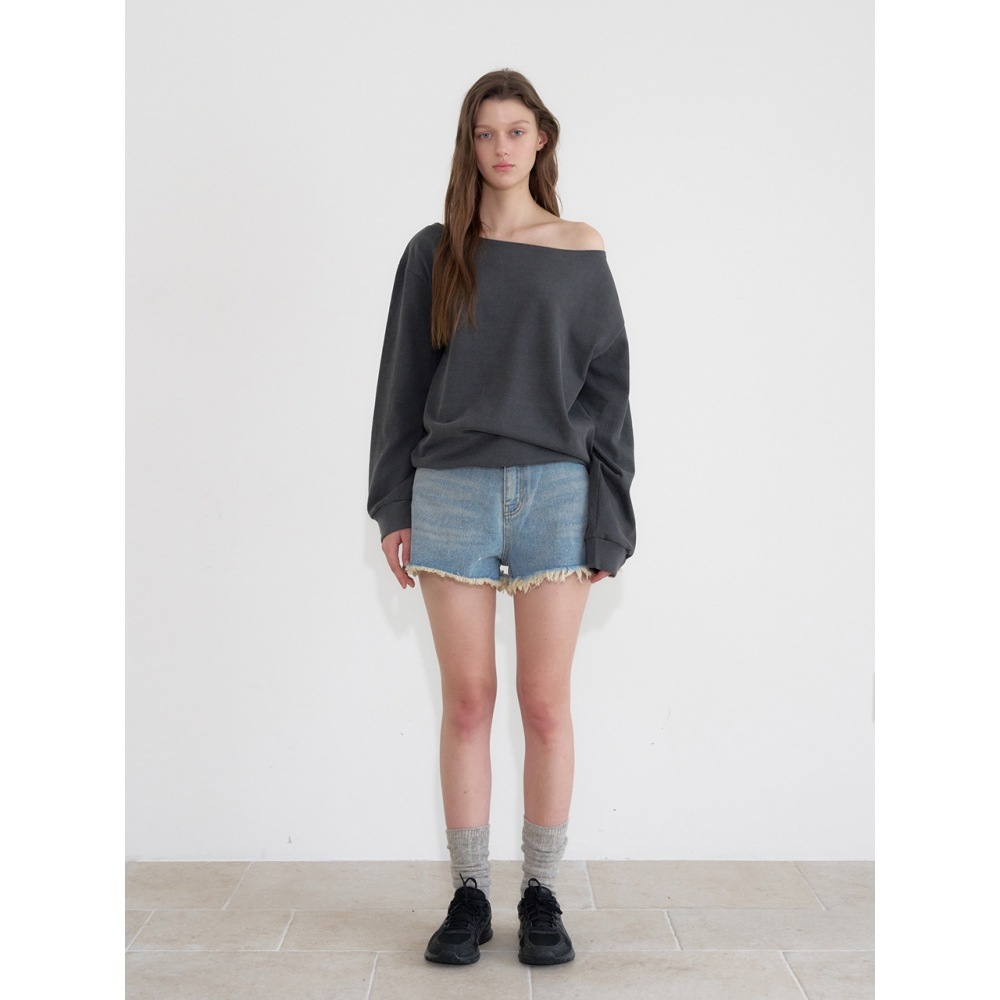 ヘザーメントオフショルダースウェットトップ (チャコール) 13,866円