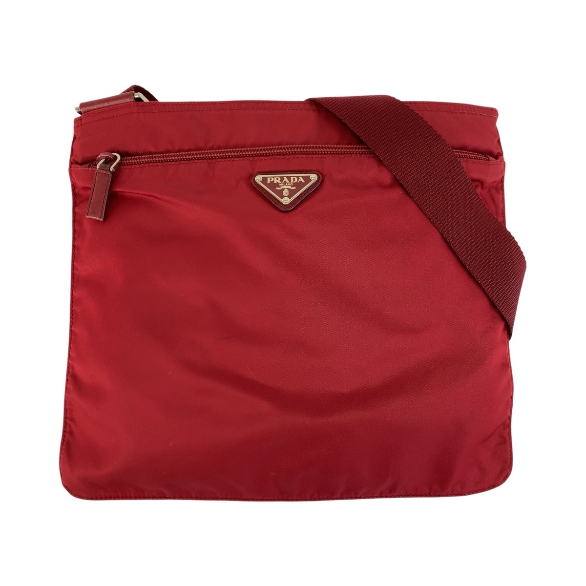 美品 テスート 三角ロゴプレート ワインレッド シルバー金具 ナイロン ショルダーバッグ メッセンジャーバッグ レディース 502253
