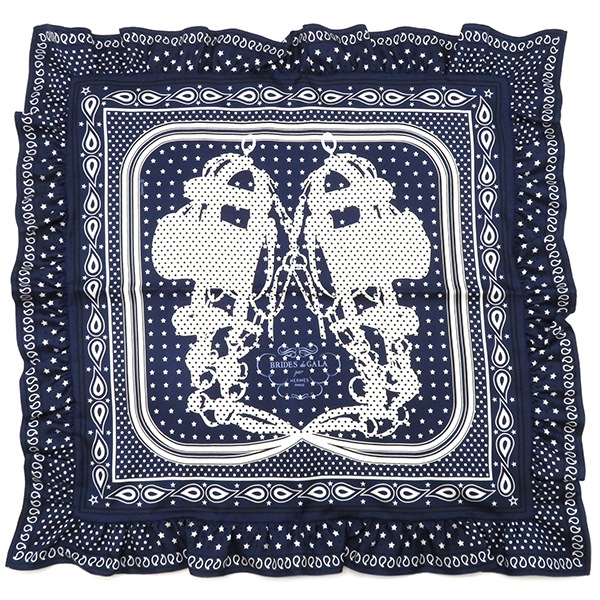 エルメス HERMES スカーフ カレ70 シルク マリンフォンセ×ブラック×ホワイト 新品 未使用【BRIDES DE GALA A POIS/ブリッド ドゥ ガラ】 【箱】【中古】