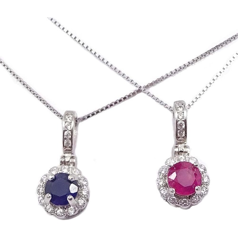 ルビー or サファイアネックレスペンダントSILVER925 1カラット豪華CZ取巻きのボリューム ペンダント