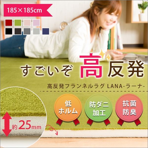 ラグマット ラグ カーペット 高反発 厚さ2cm 防ダニ 抗菌防臭 洗える 185×185cm 2畳 二畳 ウォッシャブル 正方形 フランネルラグ ラーナ