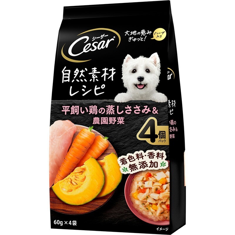 （まとめ買い）マース シーザー 自然素材レシピ 平飼い鶏の蒸しささみ＆農園野菜 60ｇx4袋 犬用フード [x12]