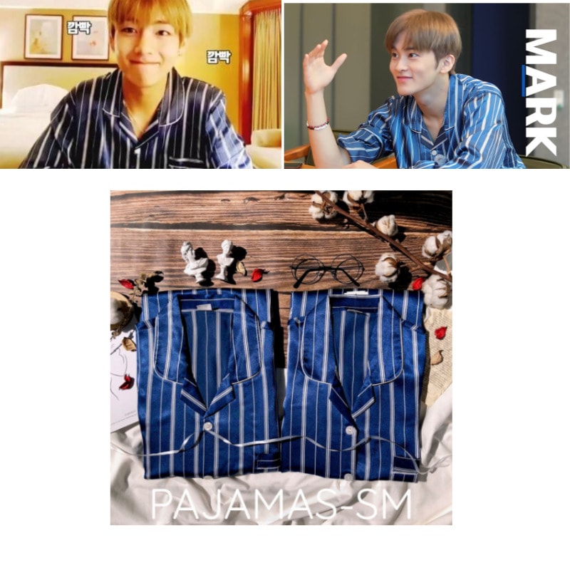 【BTS V, NCT,SEVENTEEN, PENTAGON着用】カップルパジャマ　ホームウエア　ストライプシルクパジャマ